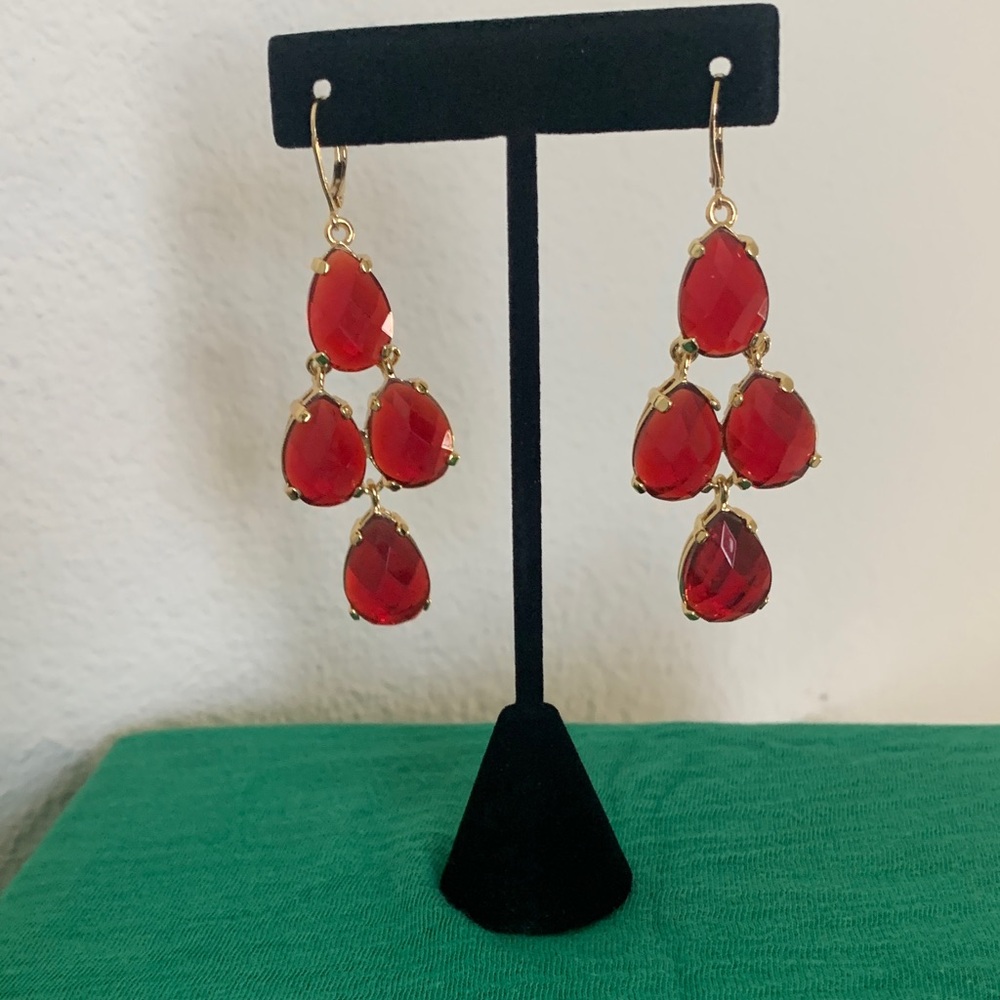Anne Klein Red and Gold Teardrop Earrings